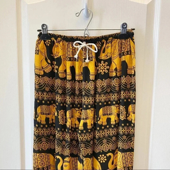 Balloon Leg Flowy Draped Harem Pants Joggers Black Gold Elephant Print Size XS/S - Picture 7 of 16